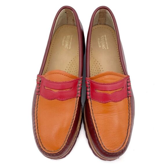 G.H. Bass Weejuns Penny Loafers Lug Sole Red Orange Leather Size 7 Preppy Fall - Picture 5 of 16